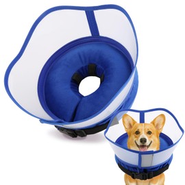 Soft Dog Cone Collar, Inflatable Donut Cones Alternative After Surgery with No-Lick Shield for Large/Medium/Small Dogs to Stop Licking, Elizabethan Neck Ecollars of Shame Comfy Pillow Recovery Blue