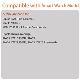 ID208 Plus, IDW13, IDW16, IDW17, IDW19, IDW20, IDW21, IDW23, IDW25, IDW26 Smartwatch Bands, Lamshaw 22mm Sport Strap Replacement Watchband Compatible for Quican ID208 Plus 1.8 Inches, aeac ID208 Plus,