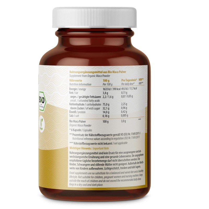 Achterhof Maca Capsules Organic 180 Pieces, High Dose with 3000