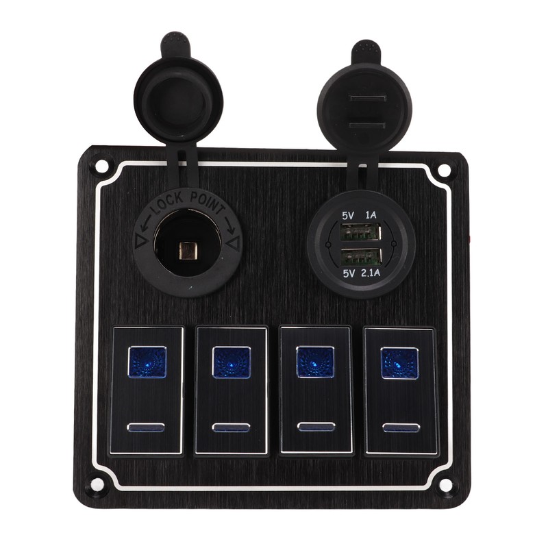 Rocker Switch Panel 4 Gang 12‑24V 5 Pin Blue Light