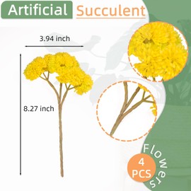 Hwepeng 4PCS Artificial Succulent Flower, Plastic Plants Green Artificial Plants for Home Garden, Party, Bedroom Office Decorations, Wedding Decorations(Yellow)