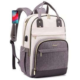 LOVEVOOK Backpack for Women,Laptop Backpack Women,Fits 18 Inch Laptop Bag,School Backpacks,Fashion Travel Work Anti-theft Bag,Waterproof Business Computer College Backpack Purse,Beige-Grey-Grey
