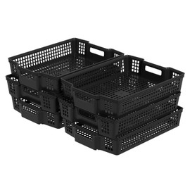 Waikhomes Stackable Plastic Woven Basket Organizer, Multi-function Stackable Basket Tray, 6 Pack, Black