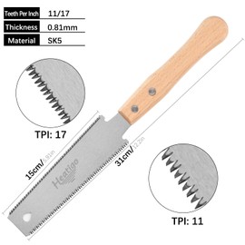 Heatigo Japans?ge Hands?ge, Heatigo Zweischneidig Zugs?ge 11/17 TPI Holz Feins?ge Japanische S?ge Bndigschnitts?ge fr Heimwerken Holzbearbeitungswerkzeuge Outdoor S?ge