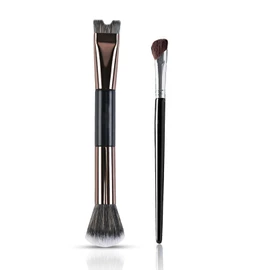 2PCS Nose Contour Brushes, 2-In-1 U-Shaped Brush and Fluffy Brush, Angled Tilt Brush, Nose Brushes Set for Nose Sculpting and Defining