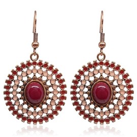 Zszkoz Bohemian Earrings for Women Vintage Round Tribal Ethnic Colorful Earrings Boho Hollow Out Statement Dangle Drop Earrings Jewelry Gift (Red)