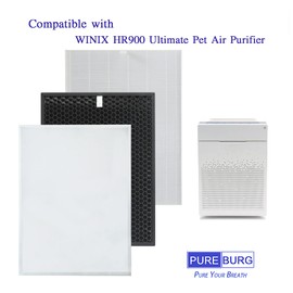 PUREBURG Replacement Filter Set Compatible with Winix HR900 Ultimate Pet Air Purifier, H13 HEPA + Activated Carbon Filter + 6 Pet Hair Pre-Filters 3-Stage Filtration