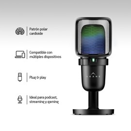 Akane Micrófono Condensador Profesional USB con Filtro Antipop, Base y Luz LED, Patrón Cardioide, Ideal para Podcast, Streaming, Gaming, Videos y más, Compatible con Laptop, PC y Mac, Mod. OMNIA300