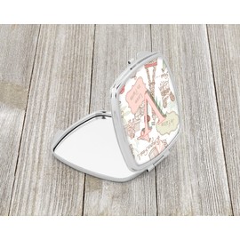 Caroline's Treasures Letter V Love in Paris Pink Compact Travel Mirrors, Multicolor