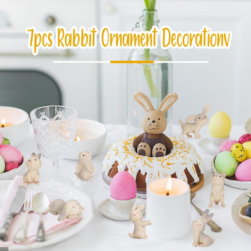 Zaloife Easter Bunny Figures, Pack of 7, Mini Rabbit Figures,