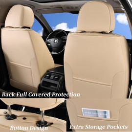 Coverado Car Seat Covers, Front Seat Cover 2-Pack, Faux Leather Waterproof Seat Covers, Car Seat Protectors,Driver Seat Covers Automotive Seat Covers Accessories Universal Fit Most Vehicles Beige