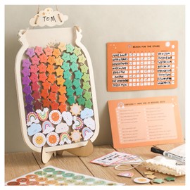 OESSUF Magnetic Reward Jar for Kids, Large Wooden Reward Jars with Tokens, Reusable Star Chart for Children Behavior, Inspiring Good Behaviour in Toddlers, Star Style