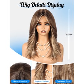 HAIRCUBE Long Synthetic Wig for Women Heat Resistant Natural Looking Hair with Bangs, Perfect for Daily Use, Party & Cosplay (Brown with Highlights)