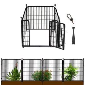 Getlay Garden Fence with Gate 48 in(H)×27 in(L) 4 Panels, Heavy Duty Iron Animal Barrier Fence, Rabbit Fence for Garden, Suitable for Indoor Pet Or Outdoor Dog Fencing, Total 8.9 Ft(L), Black