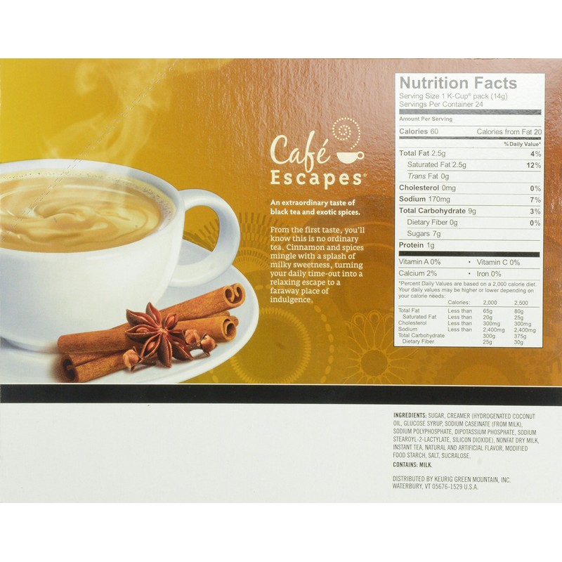 Café Escapes Chai Latte K-Cup Portion Count for Keurig Brewers,