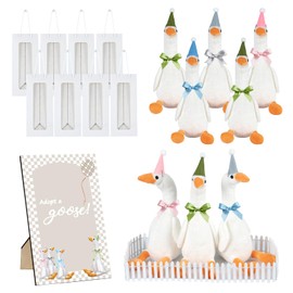 NeusWonder 8 Set Silly Goose Birthday Decor, Plush Stuffed Goose Toy with Pink Blue Green Gray Mini Party Felt Hats, Ribbons and Wood Table Decor for Baby Shower Party Favors, Adopt Birthday Gift