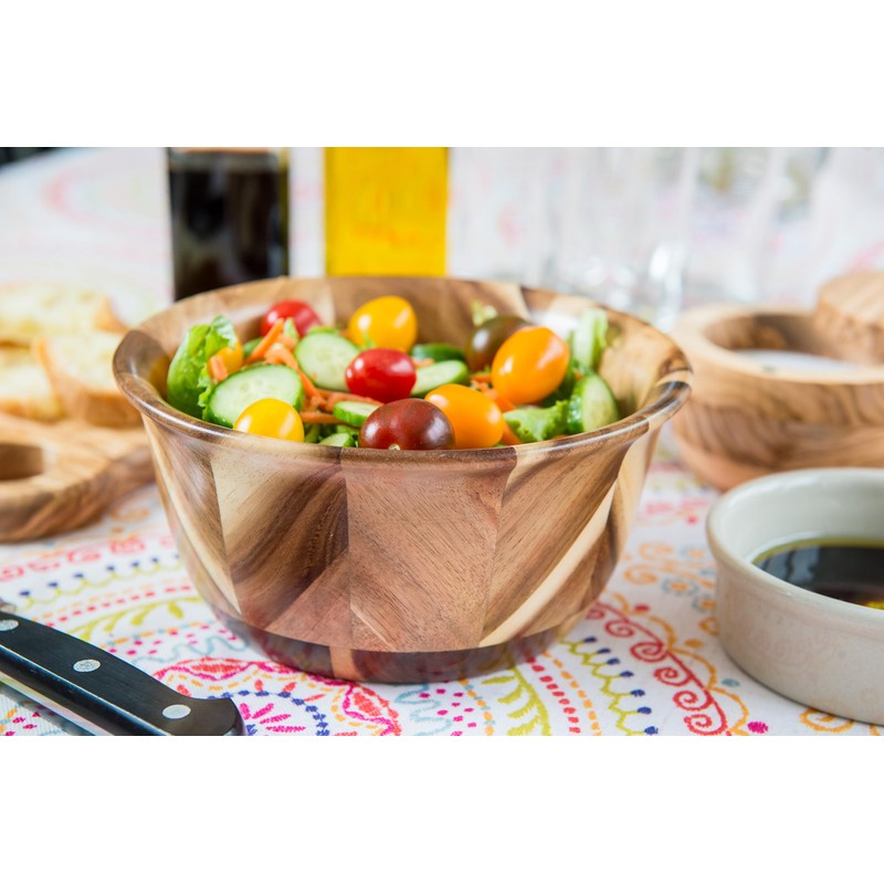 Lipper International 1271 Acacia Hand Pieced Herringbone Serving Bowl for