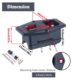 DMWD 3Pins Inlet Power Male Socket 10A 250VAC with 4Pins ON Off Red Light Rocker Switch and 10A Fuse Flange Mount IEC 320 C14 2 Pieces