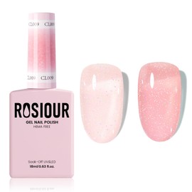 HEMA Free Nude Pink Glitter Gel Nail Polish, 18 ML Jelly Sheer Pink Nail Polish Gel for Women Girls Gift, Long Lasting Holographic Shimmer Iridescent Color Soak Off Cured for Home Nail Art Salon DIY