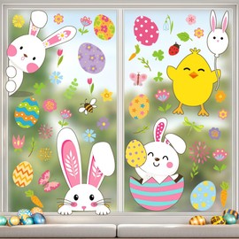Breezy Valley 9 Sheets Easter Window Clings Decorations for Glass Windows - Happy Easter Bunny Egg Rabbit Window Clings Decor Decals Double Sided Easter Decorations for Home Office Classroom Party