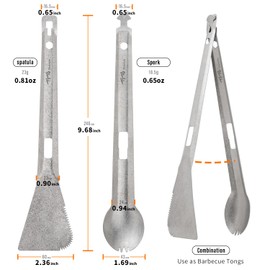 TiTo Titanium 4 in 1 Camping Cookware - Titanium BBQ Tongs, Spork, Knife and Spatula, Portable Lightweight Multi Tableware for Kitchen, Hiking, Backpacking, Outdoor Cooking, Travel, Picnics (Titanium)