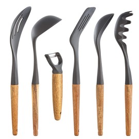 Glad Cooking Utensils Set with Acacia Wood Handles, 6 Pieces | Nylon Tools for Nonstick Cookware | Heat Resistant Kitchen Gadgets | Culinary Essentials