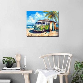 Beach Party Paint by Numbers for Adults Beginners Party Time Car Painting by Number on Canvas Without Frame,DIY Paddleboard Paint Artwork on Canvas with Brushes Acrylic Paints for Gift (16x20inch)