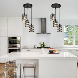 foucasal Pendant Lights Kitchen Island Black Pendant Light Fixtures 3-Light Spiral Iron Kitchen Island Lighting Adjustable Hanging Cluster Pendant Lighting for Dining Room with Clear Glass Shade