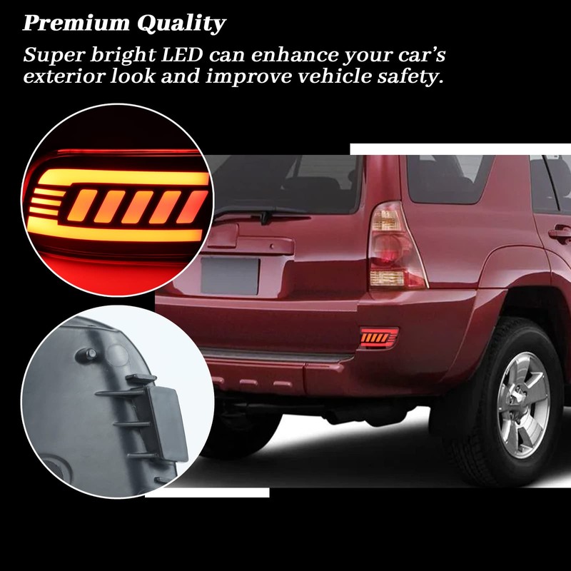 BINQIGOO Red housing LED Rear Bumper Reflector Lights Fog DRL
