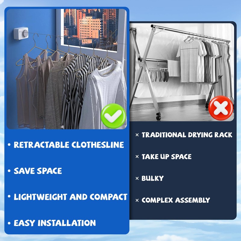 Retractable Clothes Line Indoor: Qoosea Corde a Linge Exterieur Easy
