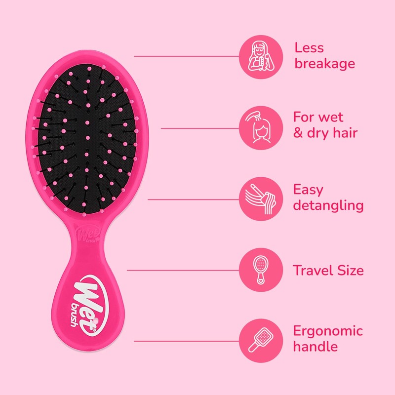 Wet Brush Mini Detangler Hair Brush, Pink, Detangling Travel Hairbrush,