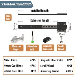 20" Cabinet Pocket Door Slide Hinge Kit 4PCS for Inset Application, Pivot Pocket Door Slides for Cabinet wiht Hinges, Pivot Sliding Door Runners Hardware System for Cabinet Doors