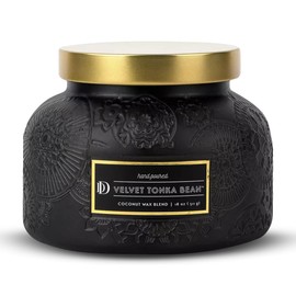 Velvet Tonka Bean Embossed Candle Jar (18 oz) - Wonderful Blend of Warm Tonka Bean, Spices, and Musk - Dual Wick Embossed Glass Jar Candle - Sweet, Spicy, Earthy Scented Candle Gift for Women