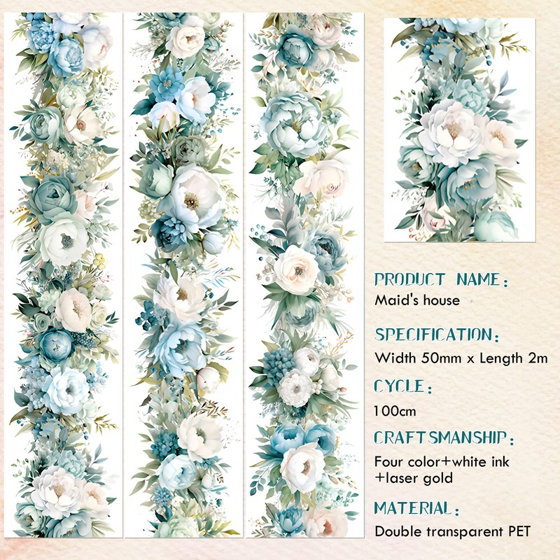 Sitsink Flower PET Tape for Journaling - Green Blue Flower