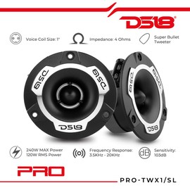 DS18 PRO-TWX1 Super Tweeter in Silver - 1" Aluminum Frame & Diaphragm, 240W Max, 4 Ohms, Built-in Crossover - Best Pro Audio & Vocals (Pair)