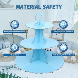 KINMRIS 2 Pack Cupcake Stand 3-Tier Lace Edge Dessert Stand, Blue Cardboard Cupcake Stand, Birthday Party SUPPLIES TIER 3 Tier