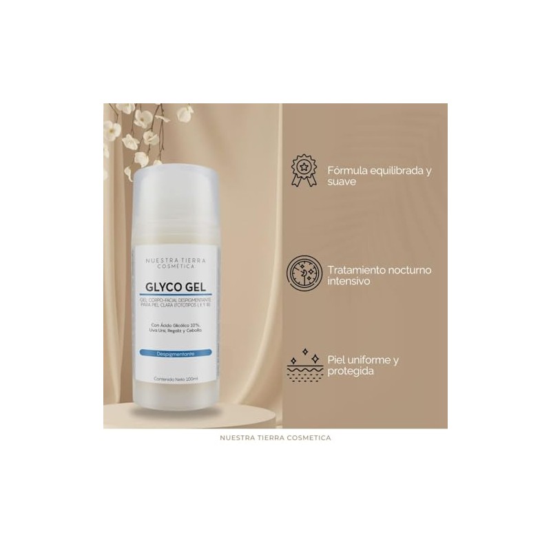 Gel Despigmentante de Ácido Glicólico para Piel Clara. Orgánico. -100ml-