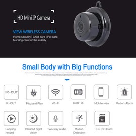 Mini Camera Full HD 1080P Wireless Security Camera IP Camera Portable Home Cam with Night Vision and Alarm for Indoor and Outdoor VCXN