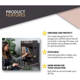 Stock Your Home 2- Pack CD Storage Box, Organizer Shelf for Movie Cases, DVDs, Cassette Tape Display Stand, Disc Holder Can Store Up to 40 CDs, Faux Leather (Brown)