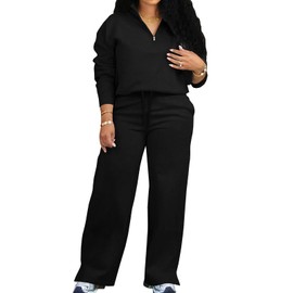 Adogirl Women 2 Piece Outfits Sweatsuit Set Fall Long Sleeve Half Zip Sweatshirt Wide Leg Sweatpants Tracksuit Lounge Matching Sets