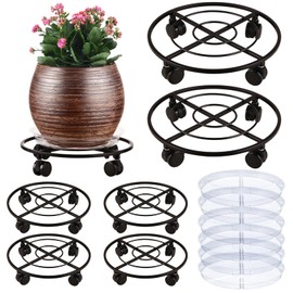 6 Packs Large Metal Plant Caddy 12" Heavy-duty Plant Dolly with PU Wheels Wrought Iron Rolling Plant Stand with Casters Indoor Outdoor Plant Pot Movers Planter Rollers Coaster Trolley, Black