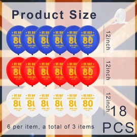18Pcs VE Day 80th Anniversary Decorations Balloons 12 Inch 3 Colors VE Day Decoration Balloons for 80 Years Victory In Europe RAF 1945 UK