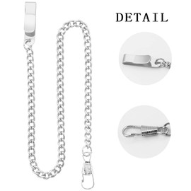 Tiong Silver Pocket Watch Albert Chain with Twisted Thick Vintage Metal Alloy Chain Link Vest for Your Pocket Watches