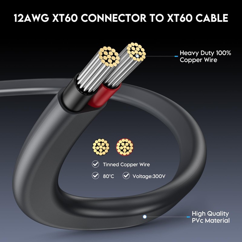 MSAFF XT60 Female to Female Extension Cable 12AWG 2M –