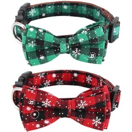 Asvin Christmas Dog Collar with Dog Bow Tie Removable, Soft and Comfortable Dog Collar Adjustable for Few Medium and Large Dogs