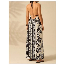 SOLY HUX Women's Boho Floral Print Maxi Dress Halter Backless Flowy Long Vacation Beach Summer Dresses Multicoloured Floral Medium
