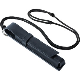 Dom Teporna Pen Holder, Neck Hanger, Fountain Pen, 1 Insert, Thick Shank, Carabiner Included, Neck Strap, Slim, Pen Case, PU Leather, Stylish, Lightweight, Business, navy, Minimal
