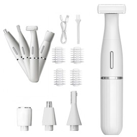 Yhfesh 4 in1 プレミアム電動シェーバー 女性用フルボディケアシステム vio 多機能 顔 脇 腕 産毛 背中 足 すね毛 ムダ毛処理 全身用 痛くない 完全防水 水洗い可能 ドライ&ウェット両用 軽量 USB充電式 急速充電 低騒音 ビキニライン デリケートゾーン ドライ剃り 鼻毛カッター 眉毛シェーバー ボディシェーバー フェイスシェーバー お風呂剃り 男女兼用 メンズ（ホワイト）