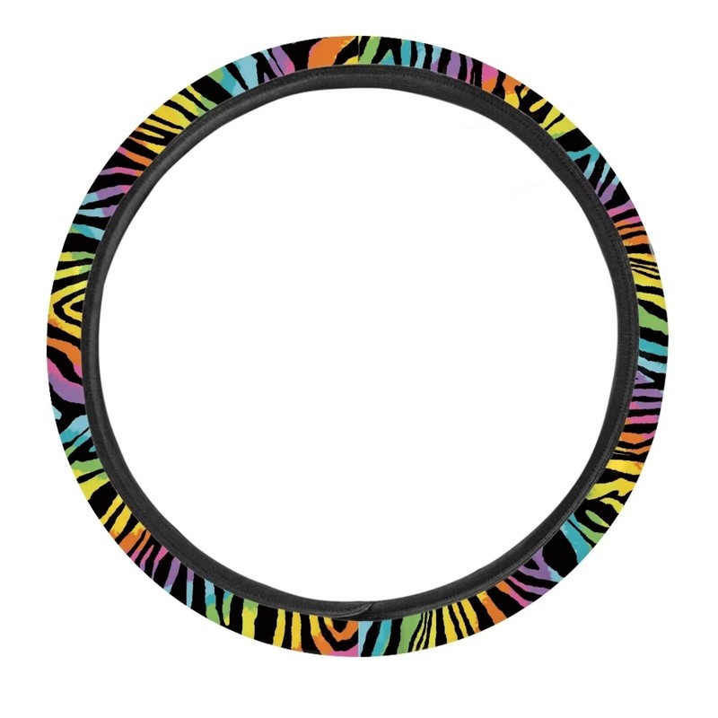 Brosoneto Rainbow Zebra Steering Wheel Cover for Women Men Car