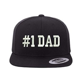 DSY Lifestyle #1 Dad Flat Bill Snapback Baseball Hat - Number One Dad, Father's Day Hat, Hat for Dad (Black)